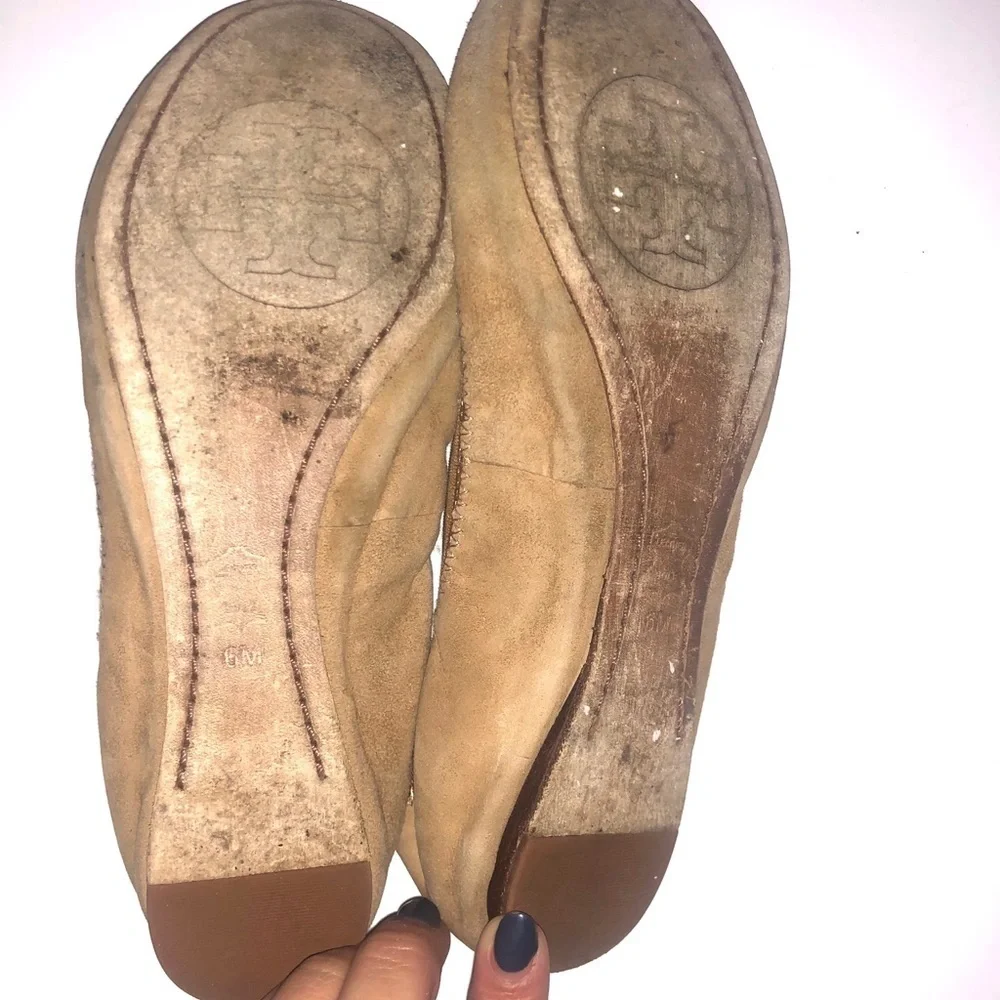 Tory Burch Caroline 2 Ballet Flats, Suede, Camel